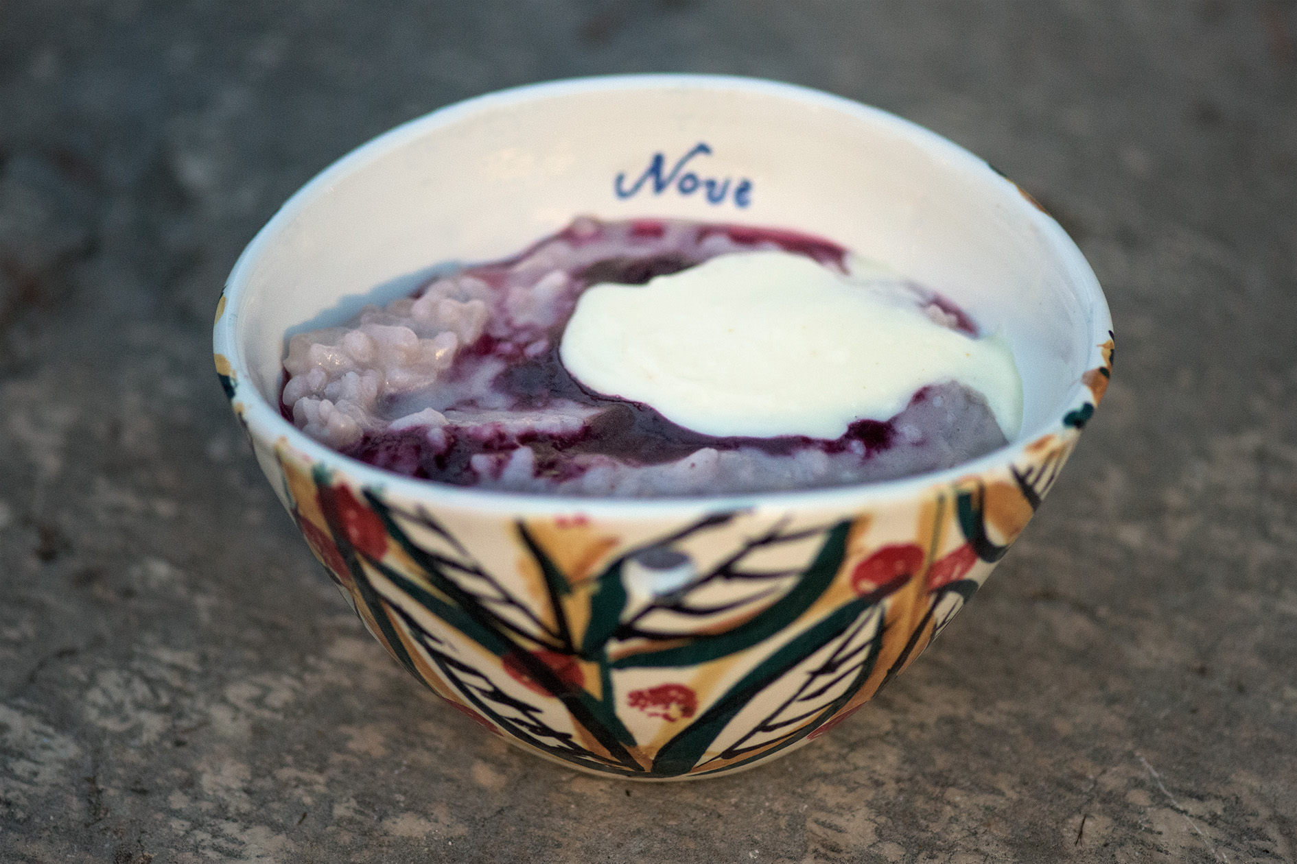 Risotto with 'uva fragola' (strawberry-flavoured Isabella/Concord grapes) and a Morlacco cheese fondue